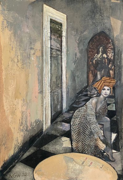 Vestido de piel de serpiente, 2022-23 (técnica mixta sobre papel) de Nick Williams