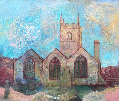 Iglesia de St Uny, 2021-23 (óleo sobre tabla) de Nick Williams