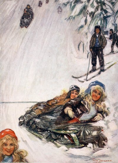 Chicas en trineo volcado, Holmencollen, 1905 de Nico Jungman