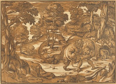 Hércules y el león de Nemea de Nicolò Boldrini, after Raphael