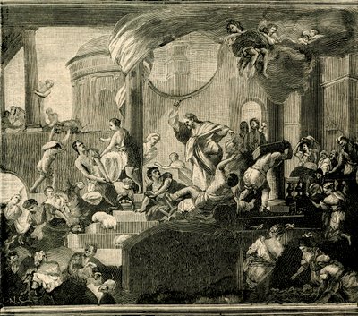 Jesús expulsando a los mercaderes del Templo, óleo sobre lienzo de Nicola Malinconico (1663-1721), Basílica de Sant