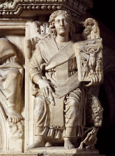 San Juan Bautista, estatua de esquina del púlpito, Baptisterio de San Juan de Nicola Pisano