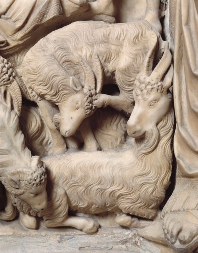 La natividad de Cristo, (detalle) del púlpito de mármol de Nicola Pisano