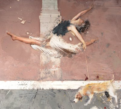 Bailarina con perro, 2021 (óleo sobre lienzo) de Nicola Pucci