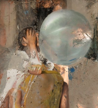 Burbuja VI (Niña sentada), 2020 (óleo sobre cobre) de Nicola Pucci