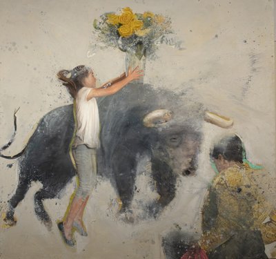 Toro con rosa, 2023 (óleo sobre lienzo) de Nicola Pucci
