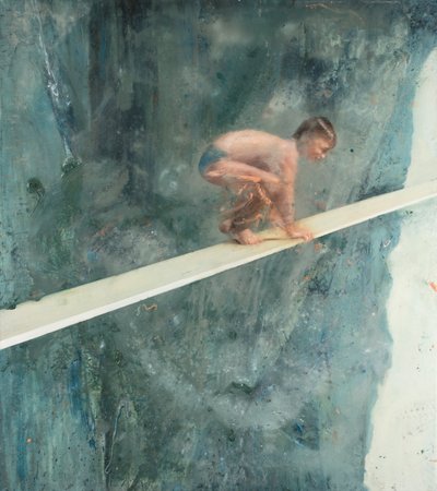 Niño sobre tabla, 2017 (óleo sobre lienzo) de Nicola Pucci