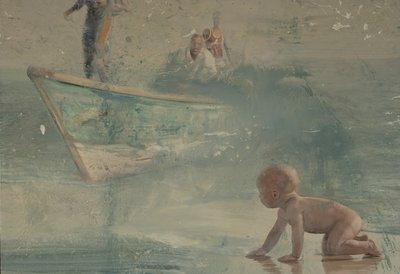 Niño en la playa, 2016 (óleo sobre lienzo) de Nicola Pucci