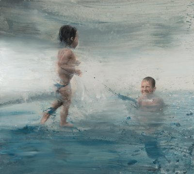Niños en el mar, 2015 (óleo sobre lienzo) de Nicola Pucci