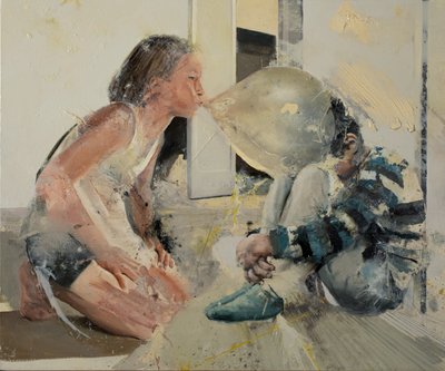 Niño agazapado II, 2022 (óleo sobre lienzo) de Nicola Pucci