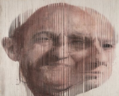 Face Fusion I, 2007 (óleo sobre lienzo cortado y aplicado sobre tabla) de Nicola Pucci