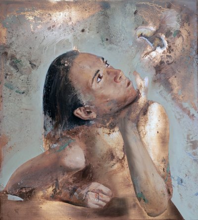 Lección de vuelo VII, 2023 (óleo sobre cobre) de Nicola Pucci