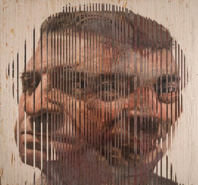 Fusioni Volti II, 2006 (óleo sobre lienzo cortado y aplicado sobre tabla) de Nicola Pucci