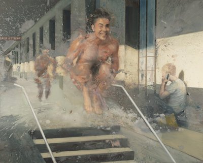 Saltar a la estación 2021 (óleo sobre lienzo) de Nicola Pucci