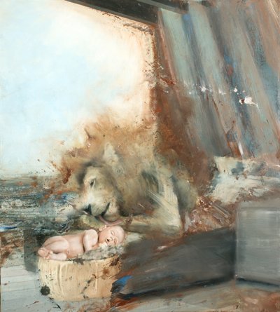 León con niño, 2015 (óleo sobre lienzo) de Nicola Pucci