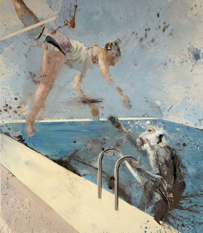 Mono con trapecista, 2021 (óleo sobre lienzo) de Nicola Pucci