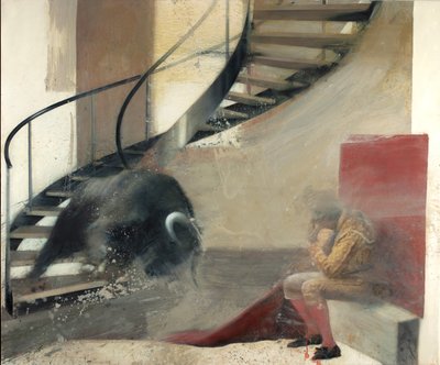 Toro de escalera con torero I, 2013 (óleo sobre lienzo) de Nicola Pucci