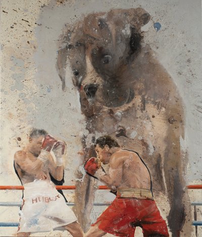 Tres boxeadores II, 2023 (óleo sobre lienzo) de Nicola Pucci