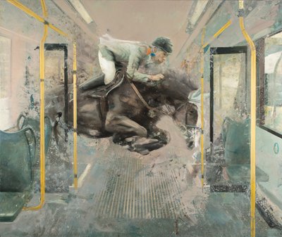 Salto del tranvía II, 2019 (óleo sobre lienzo) de Nicola Pucci