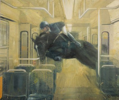 Salto del tranvía, 2015 (óleo sobre lienzo) de Nicola Pucci