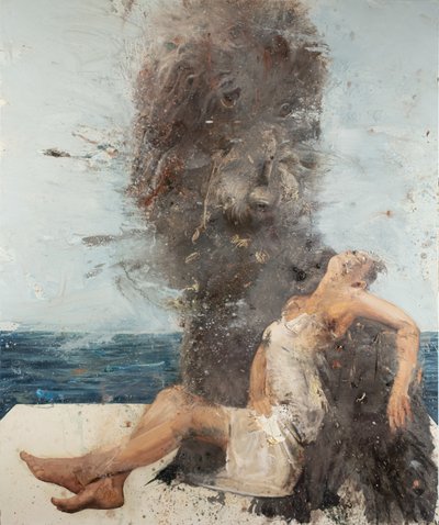 Mujer con perro II, 2021 (óleo sobre lienzo) de Nicola Pucci