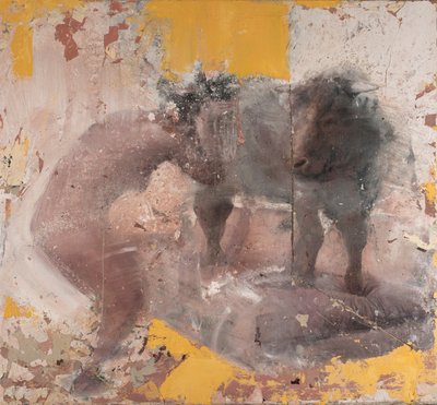 Mujer con toro amarillo, 2018 (óleo sobre lienzo) de Nicola Pucci