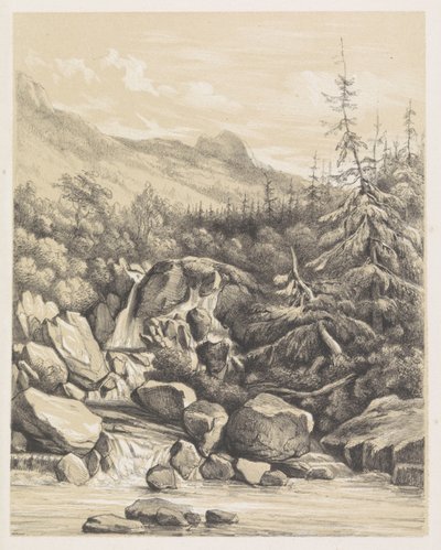 Paisaje de montaña con cascada de Nicolaas Barnouw