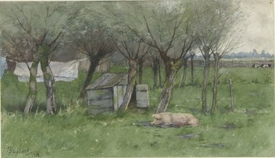 Corral con cerdo reclinado de Nicolaas Bastert