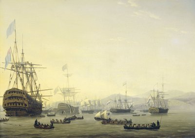 Consejo de Guerra a bordo del "Queen Charlotte", al mando de Lord Exmouth, antes del bombardeo de Argel, 26 de agosto de 1816
Cuatro episodios durante la presencia de la flota anglo-holandesa en la bahía de Argel, del 26 al 27 de agosto de 1816 (título de de Nicolaas Baur