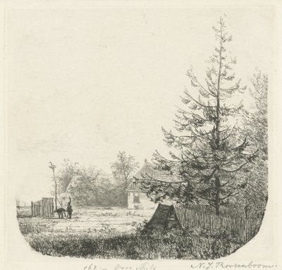 Paisaje arbolado con nido de cigüeña de Nicolaas Johannes Roosenboom