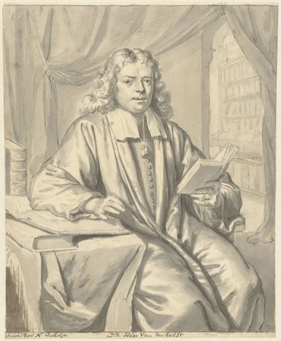 Retrato del Dr. Hugo van der Helst en una sala de estudio de Nicolaas Verkolje