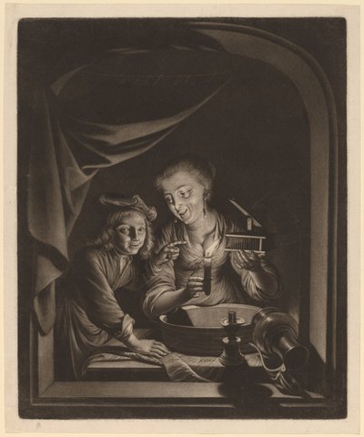 Doncella con una trampa para ratones de Nicolaas Verkolje after Gerrit Dou