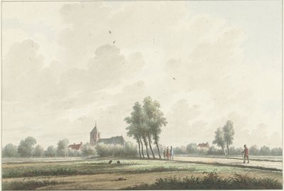 Un paisaje con la iglesia en el horizonte de Nicolaas Wicart