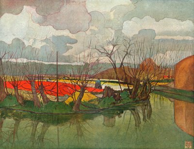 Una granja de tulipanes en Holanda, c. 1898 de Nicolaas Wilhelm Jungmann