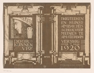 Diseño de encuadernación para: Informe de la Escuela de Dibujo Diurno y Artesanía Artística para Niñas de Ámsterdam correspondiente al año 1920 de Nicolaas van de Vecht