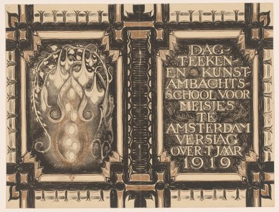 Diseño de encuadernación para: Informe de la Escuela de Dibujo Diurno y Artesanía Artística para Niñas de Ámsterdam correspondiente al año 1919 de Nicolaas van de Vecht
