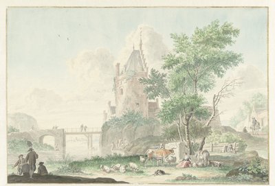 Paisaje de verano con figuras y ganado de Nicolaes Aartman