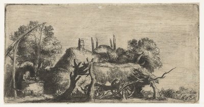 Paisaje con un pozo y una carreta de Nicolaes Anthoni Flinck (attributed to)