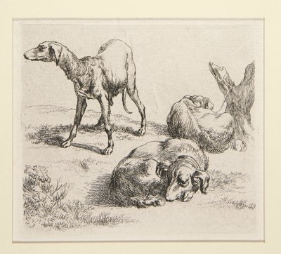 2 aguafuertes de El Conjunto de Varios Animales, con el hombre bajo los árboles, el llamado Hombre de Nicolaes Berchem
