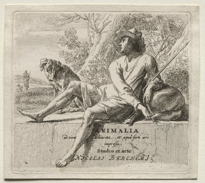 Animalia: Frontispicio, pastor y perro de Nicolaes Berchem