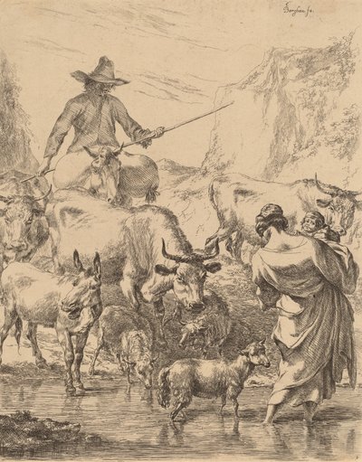 Rebaño cruzando el arroyo de Nicolaes Berchem