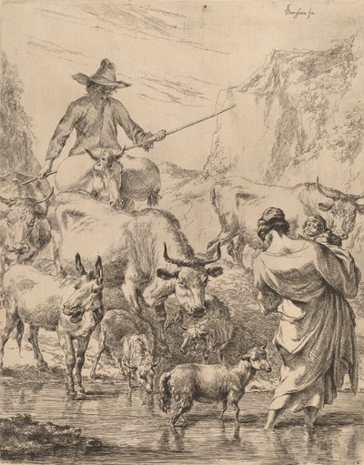 Rebaño cruzando el arroyo de Nicolaes Berchem