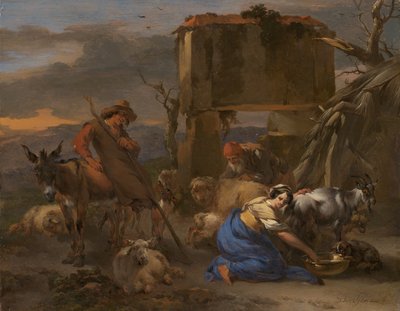 Escena pastoral con una pastora ordeñando una cabra de Nicolaes Berchem