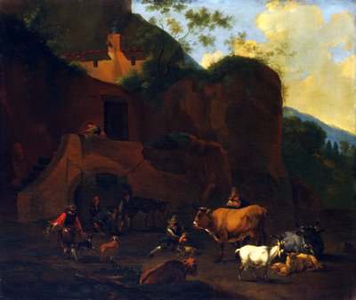 Campesinos y ganado, siglo XVII de Nicolaes Berchem