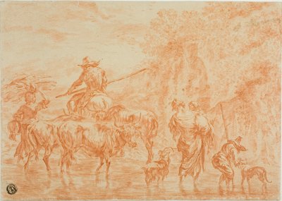 Campesinos y ganado cruzando un vado de Nicolaes Berchem