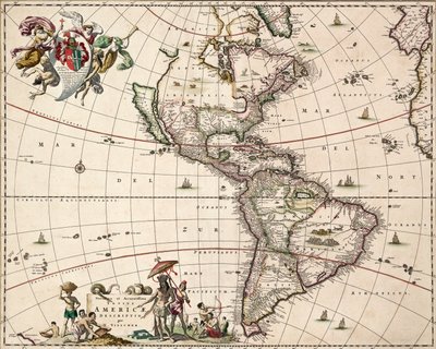 Carta de las Américas, c.1671 (grabado coloreado) de Nicolaes Jansz (1586 1652) Visscher