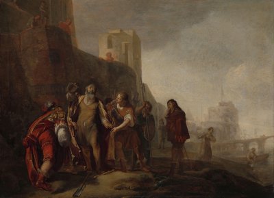 Los legados de Alejandro Magno invierten al jardinero Abdalonymus con la insignia de la realeza de Sidón de Nicolaes Knüpfer