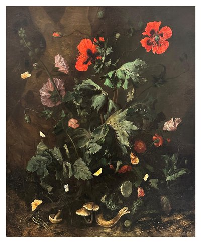 Un suelo de bosque con flores, mariposas y reptiles, c.1656-1700 (óleo sobre lienzo) de Nicolaes Lachtropius