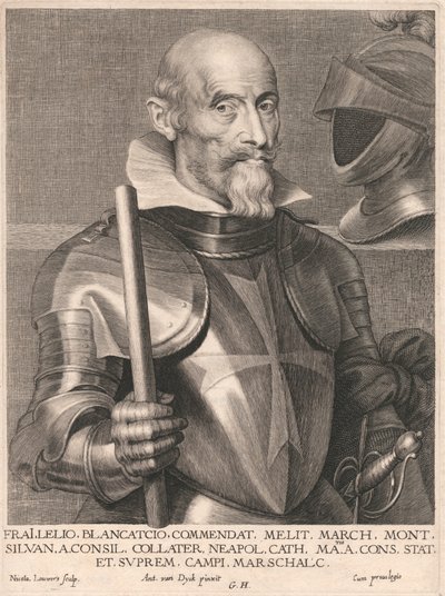 Frai.Lelio. Blancatcio. Commendat, Melit. March. Mont. Silvan. a.Consil. Collater. Neapol. Cath. Matis. a. Cons. Stat. et. Suprem. Campi. Arcschalc. de Nicolaes Lauwers