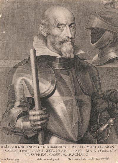 Frai. Lelio Blancatcio, Commendat. Merlit March, Mont. Silvan. Aconsil. Collater. Neapol. Cath. Ma. a. Cons. Stat et. Suprem. Campi, Marschalc. de Nicolaes Lauwers